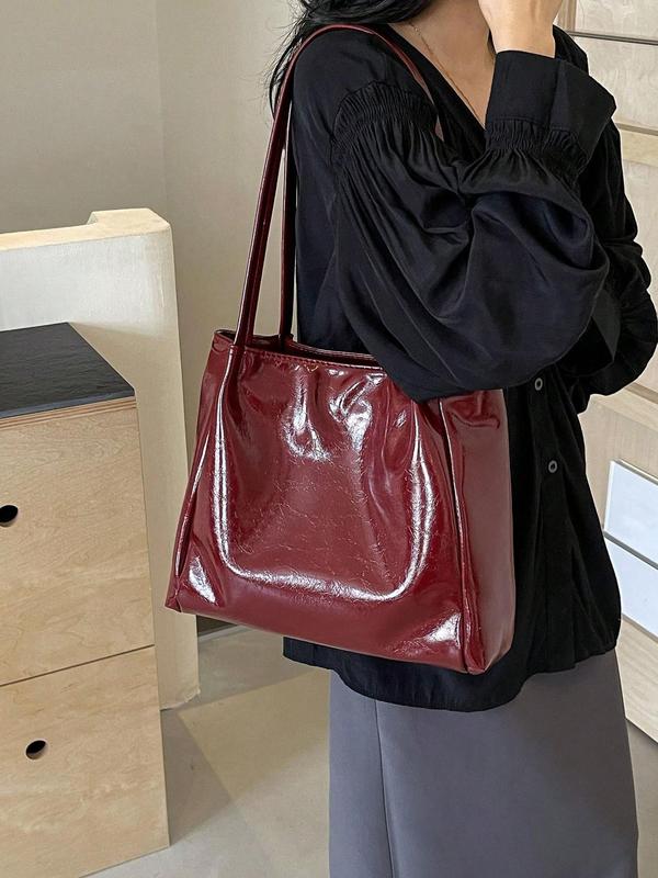 Women's Solid Pu Leather Tote Bag, Fashionable Large Capacity Shoulder Bag for Work & Daily Used, Casual Trendy Versatile High-quality Daily Commuting Bag