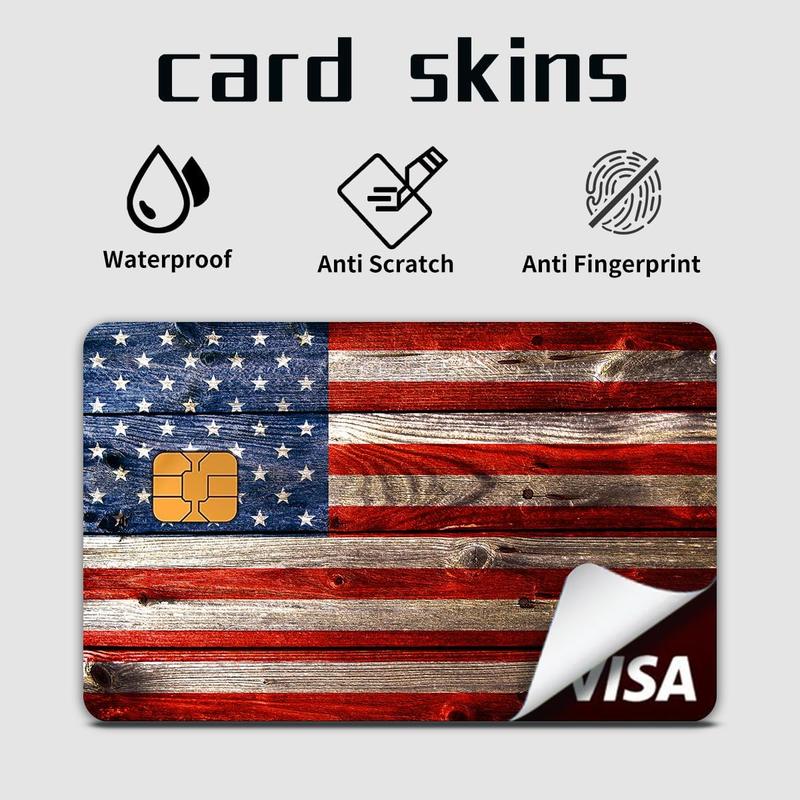 4PCS Retro Wood American Flag Card Skins - Credit, Debit, & Transportation Card Covers | Scratchproof, Slim, Small Chip Compatible