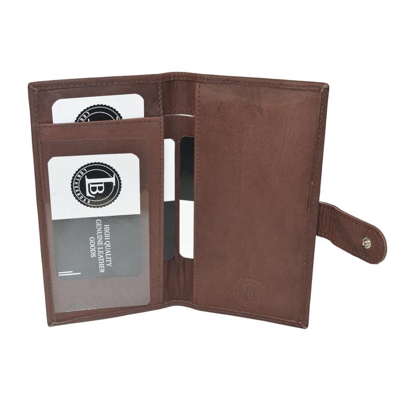 Leatherboss Genuine Leather Checkbook Cover with Snap Closure