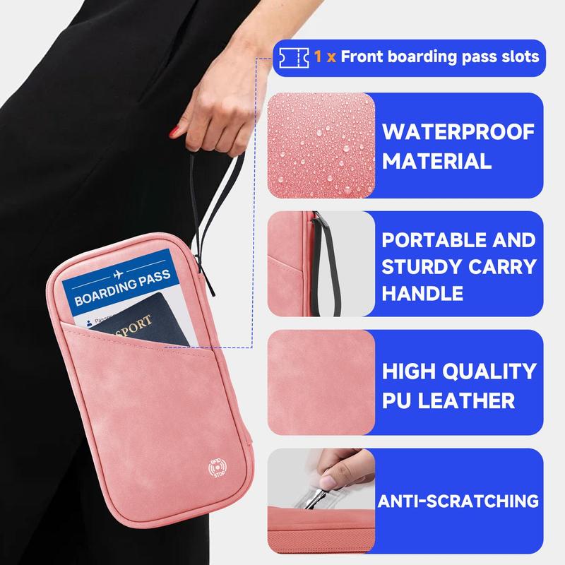 RFID-blocking Passport Holder, 1 Count Waterproof Passport Storage Bag, Travel Document Organizer, Credit Cards Case, Travel Wallet for Women & Men