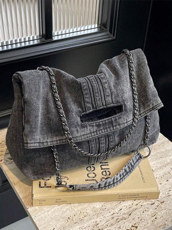 Women's Fashionable Denim Shoulder Bag, Casual Versatile Solid Color Chain Strap Crossbody Bag for Daily Used, Trendy All-match Commuter Bag