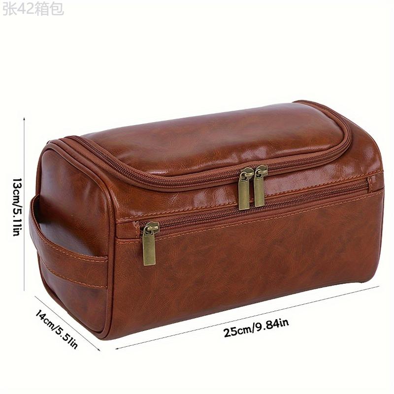 Personalized Faux Leather Toiletry Bag for Men - Custom Monogram Initials Travel Dopp Kit with Lining, Light Brown, Ideal Gift for Husband, Friend, Family - Do Not Wash (1pc)