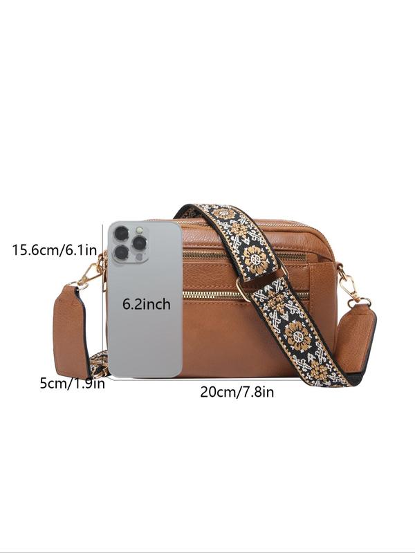 Women's Elegant Floral Pattern Strap Crossbody Bag, Fashionable Pu Leather Shoulder Bag for Daily Used, Casual Trendy Versatile All-match  Commuting Bag