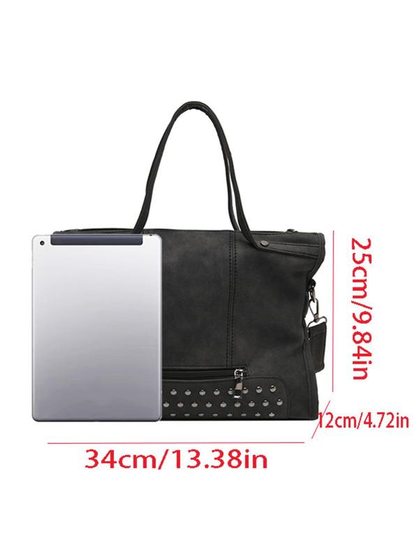 Women's Punk Style Rivet Design Tote Bag, Fashionable Solid Color Shoulder Bag with Charm for Daily Used, Casual Trendy Versatile High-quality Daily Commuting Bag