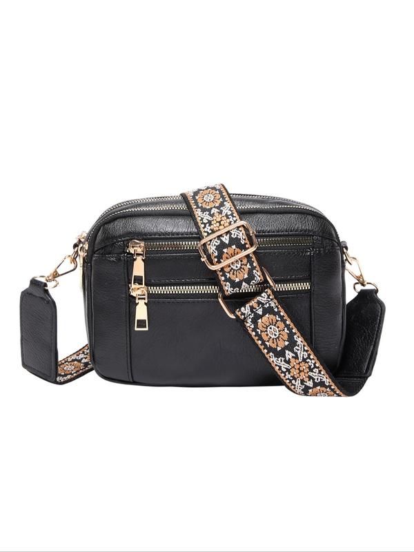 Women's Elegant Floral Pattern Strap Crossbody Bag, Fashionable Pu Leather Shoulder Bag for Daily Used, Casual Trendy Versatile All-match  Commuting Bag