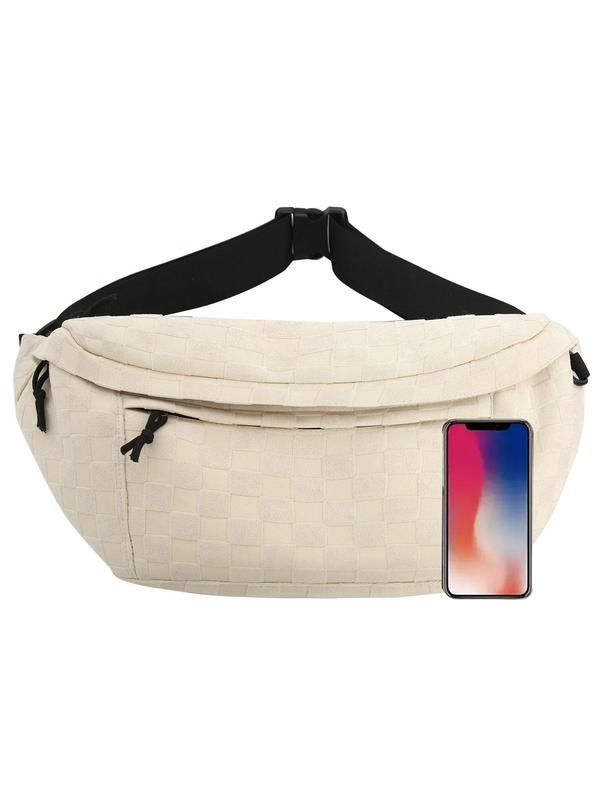 Men's Casual Plaid Decor Chest Bag, Large Capacity Zipper Belt Bag, Simple Fashionable Sling Bag for Daily Outdoor Sports