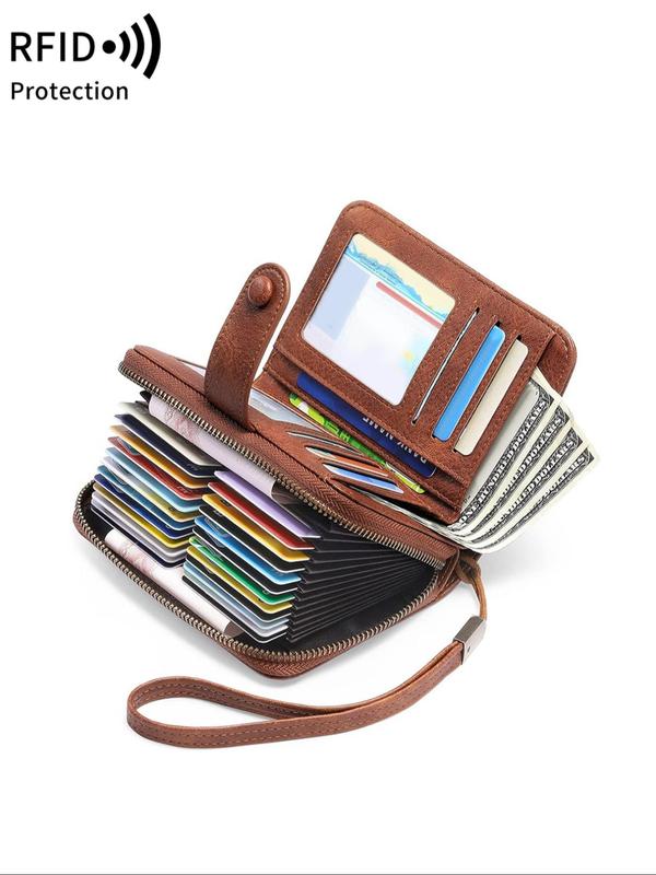 Women's Vintage Style RFID Blocking Wallet, Fashionable Multi Card Slot Card Holder with Wrist Strap, Portable Card Holder for Women & Girls