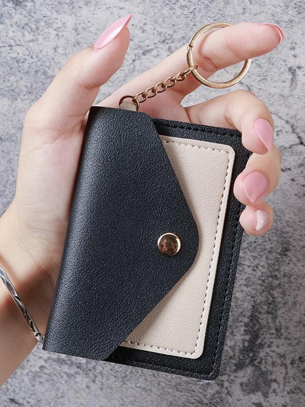 Colorblock Pu Leather Zipper Keychain, Casual Short Wallet Key Chain, Portable Lightweight Card Key Holder for Daily Used, Exquisite Gift