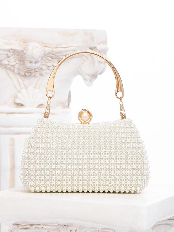 Women's Elegant Faux Pearl & Rhinestone Decorated Handbag, Exquisite Trendy Evening Bag, Fashionable Bag for Party Decoration