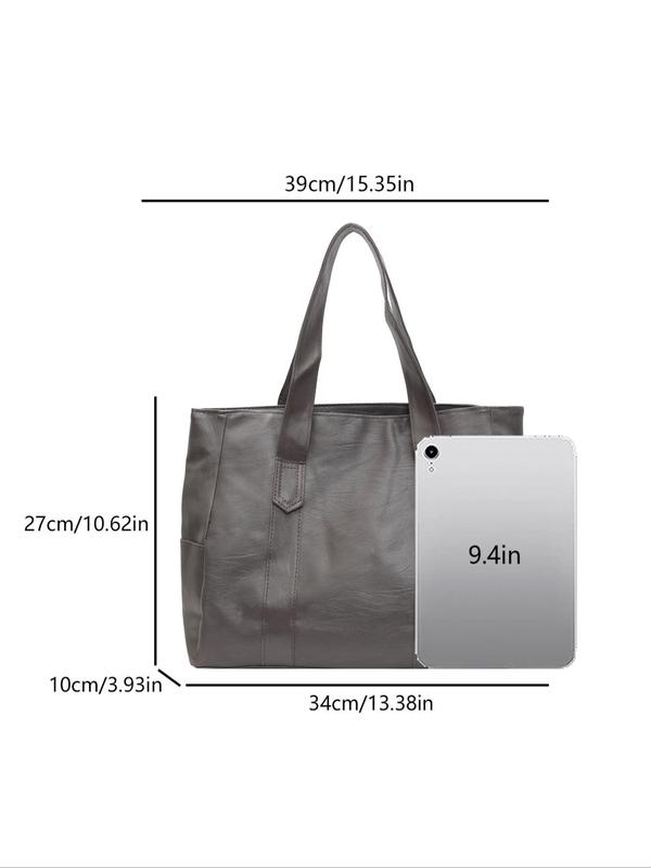 Women's Solid Color Tote Bag, Fashionable Large Capacity Shoulder Bag for Work & Daily Used, Casual Trendy Versatile High-end Elegant Commuting Bag