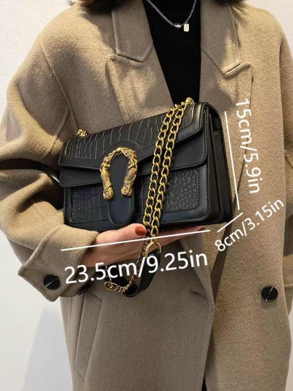 Women's Fashionable Crocodile Embossed Shoulder Bag, Casual Versatile Solid Color Chain Strap Crossbody Bag for Daily Used, Trendy All-match Commuter Bag