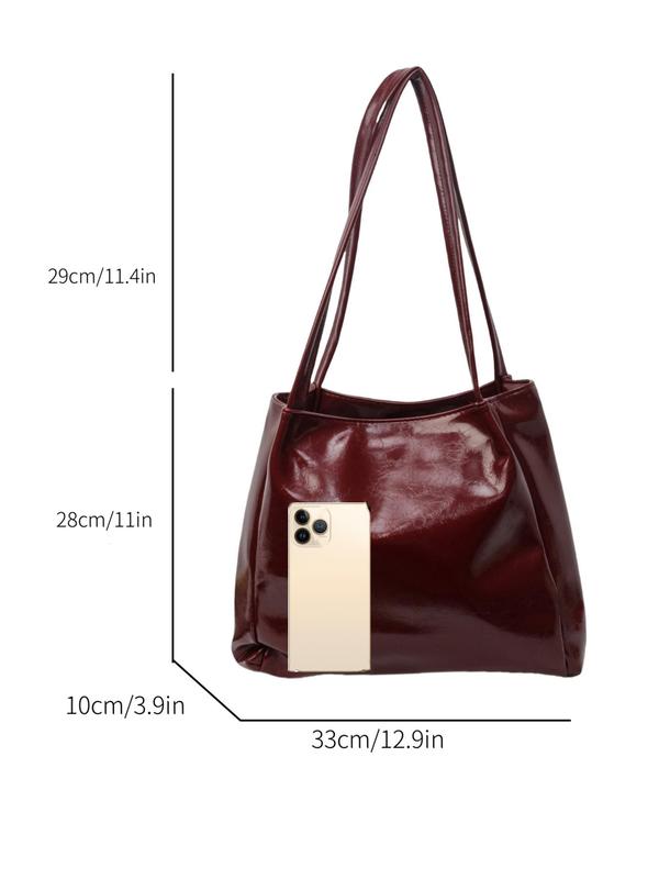 Women's Solid Pu Leather Tote Bag, Fashionable Large Capacity Shoulder Bag for Work & Daily Used, Casual Trendy Versatile High-quality Daily Commuting Bag