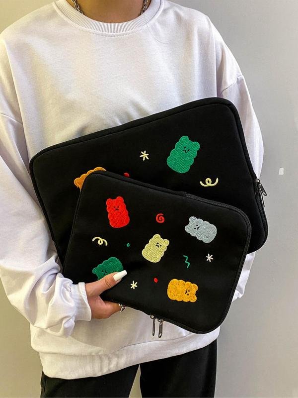 Cute Bear Embroidery Laptop Bag, Portable Shockproof Laptop Case, Fashionable Laptop Bag for Women & Girls for iPad MacBook Air MacBook