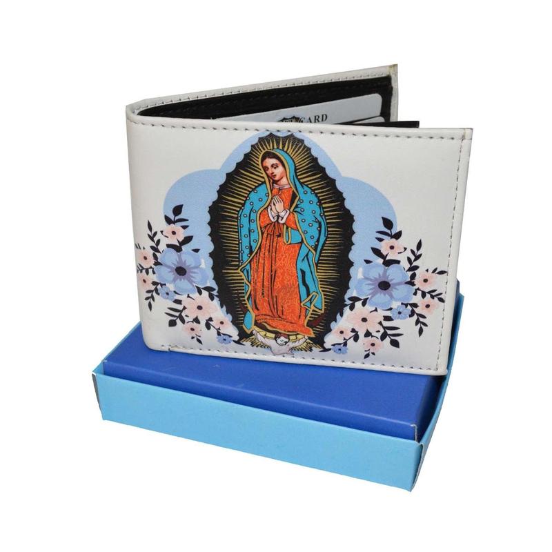 LEATHERBOSS Mens Bifold Wallet Virgin Mary Theme with Printed Matching Gift Box