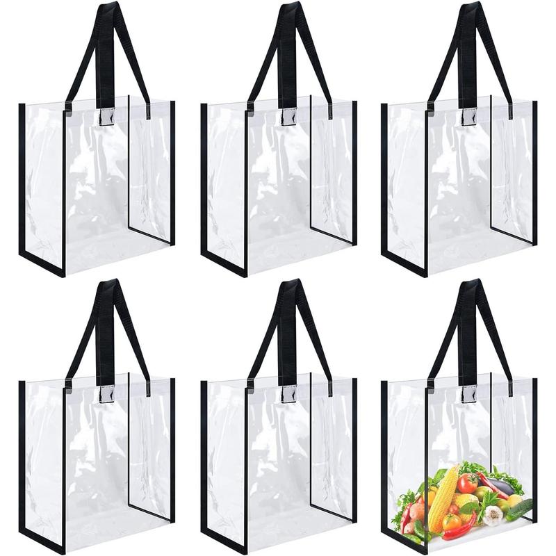 6 count 12 x 12 x 6 Inch Clear Tote Bags with Handles Bulk Clear Tote Bags for Work Beach Lunch Sports