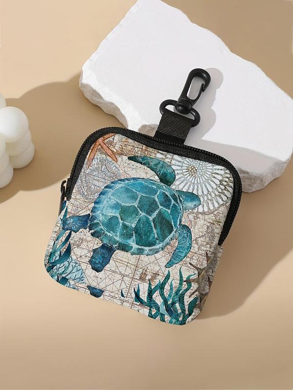 Fashion Turtle Pattern Zipper Coin Purse, Multi-functional Storage Bag, Durable Polyester Coin Purse, Ideal Gift for Women & Girls