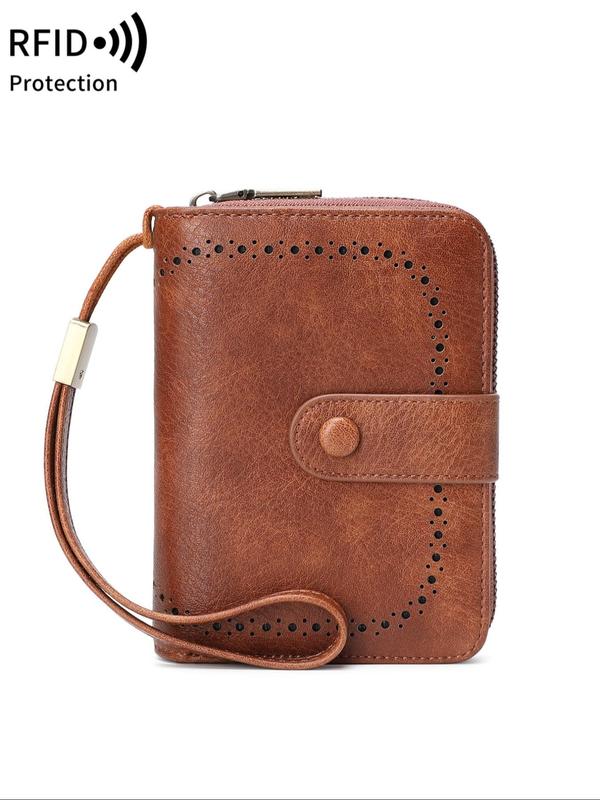 Women's Vintage Style RFID Blocking Wallet, Fashionable Multi Card Slot Card Holder with Wrist Strap, Portable Card Holder for Women & Girls