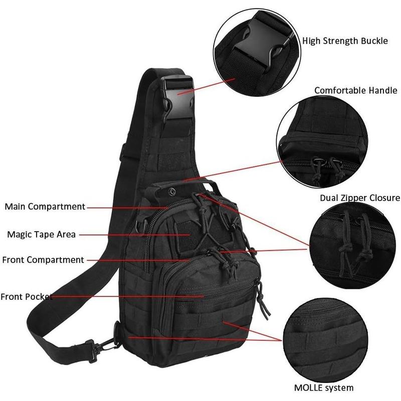 Tactical Shoulder Sling Bag Small Outdoor Chest Pack for Men Traveling, Trekking, Camping, Rover Sling Daypack,Christmas gifts, Halloween gifts,Black