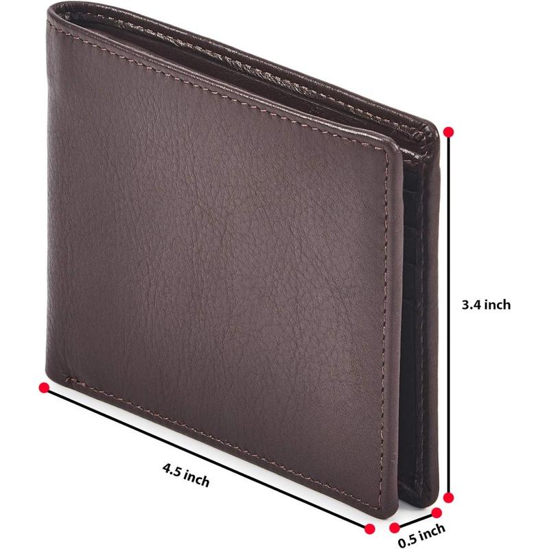 Real Leather Mens Bifold Wallet RFID Blocking Slim Minimalist Front Pocket - Thin & Stylish with ID Window in Gift Box (Crazy Horse, Coffee)