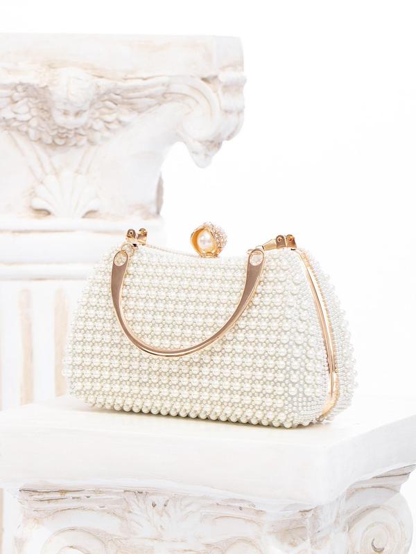 Women's Elegant Faux Pearl & Rhinestone Decorated Handbag, Exquisite Trendy Evening Bag, Fashionable Bag for Party Decoration