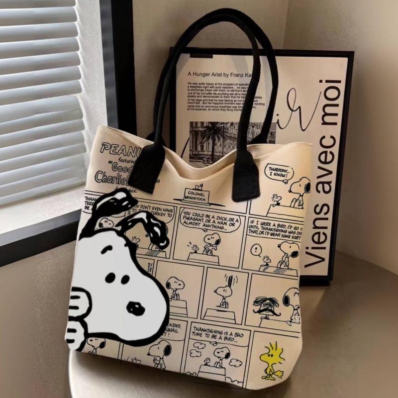 MINISO Snoopy Cartoon Printed Canvas Bag Large Capacity Handbag Casual Versatile Tote Bag Shopping Bag Shoulder Bag