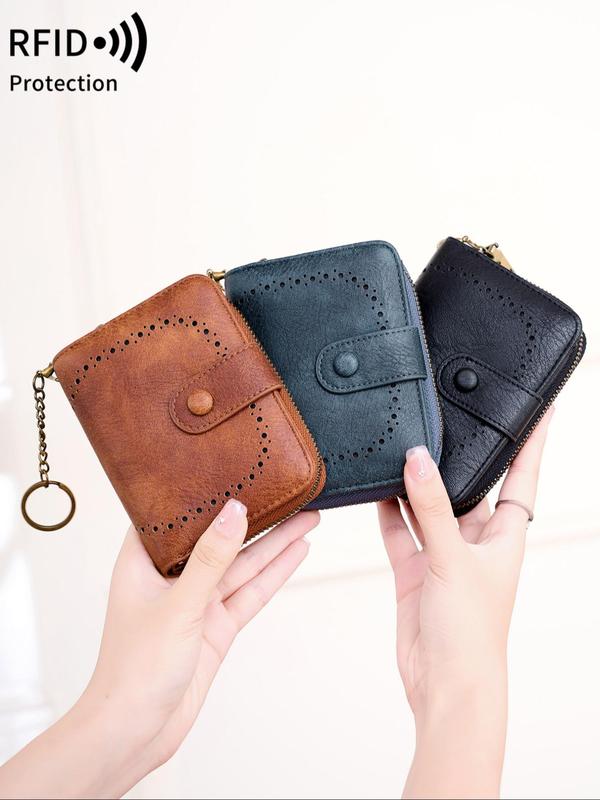 Women's Vintage Style RFID Blocking Wallet, Fashionable Multi Card Slot Card Holder with Wrist Strap, Portable Card Holder for Women & Girls