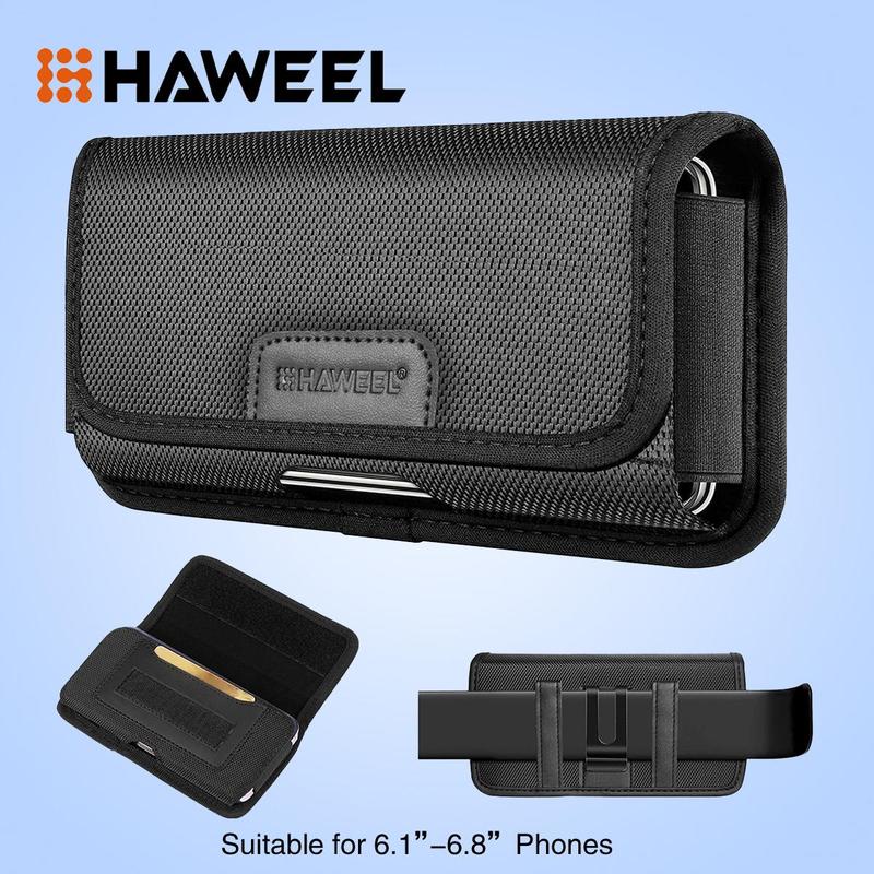 HAWEEL Wallet Waist Bag Mobile Phone Case Holder, 1 Count Phone Securing Belt Clip, Horizontal Portrait Carrying Pouch with Card Holder for 6.1-6.8