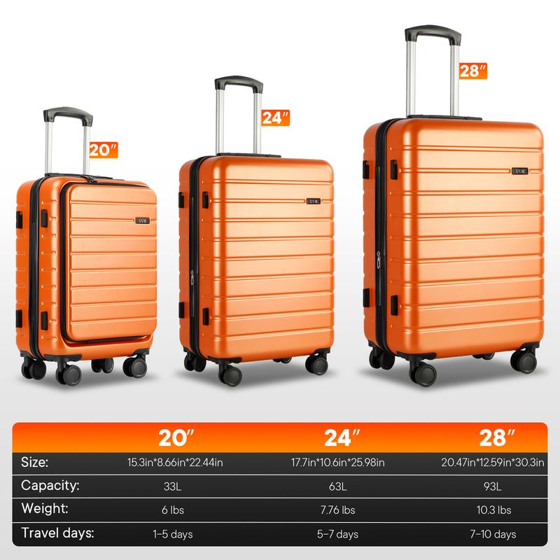 UUH 6pcs Expandable Travel Luggage Set | Durable ABS Hardshell, Waterproof, Charging Port (20'', 24'', 28'') Perfect for Family Trips, Multiple Colors