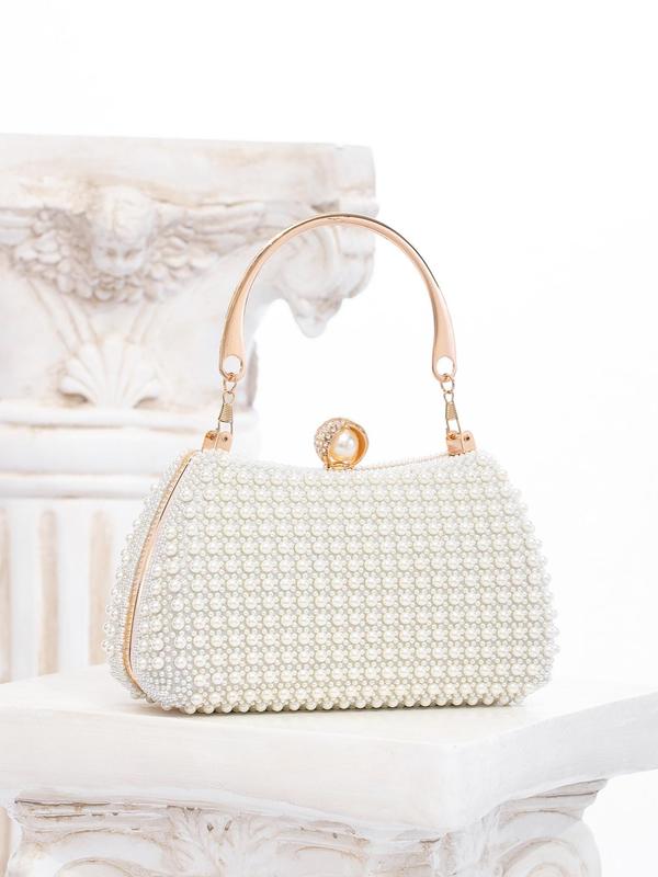 Women's Elegant Faux Pearl & Rhinestone Decorated Handbag, Exquisite Trendy Evening Bag, Fashionable Bag for Party Decoration