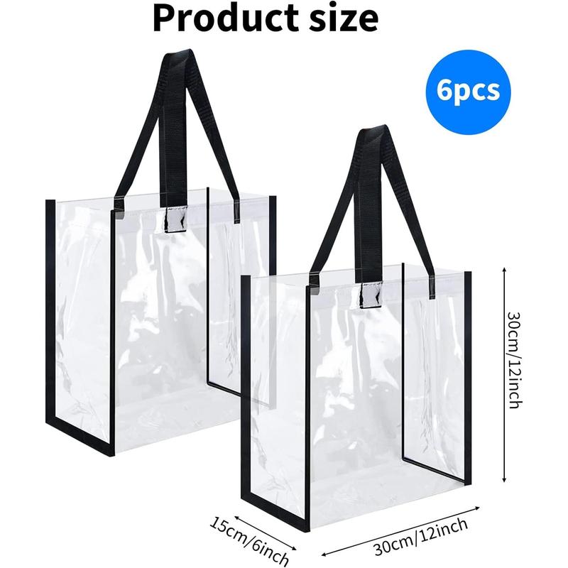 6 count 12 x 12 x 6 Inch Clear Tote Bags with Handles Bulk Clear Tote Bags for Work Beach Lunch Sports