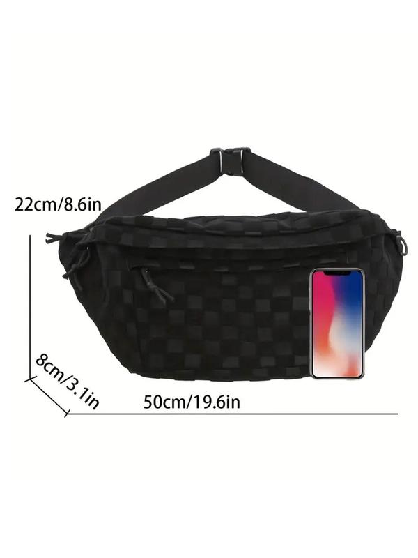 Men's Casual Plaid Decor Chest Bag, Large Capacity Zipper Belt Bag, Simple Fashionable Sling Bag for Daily Outdoor Sports