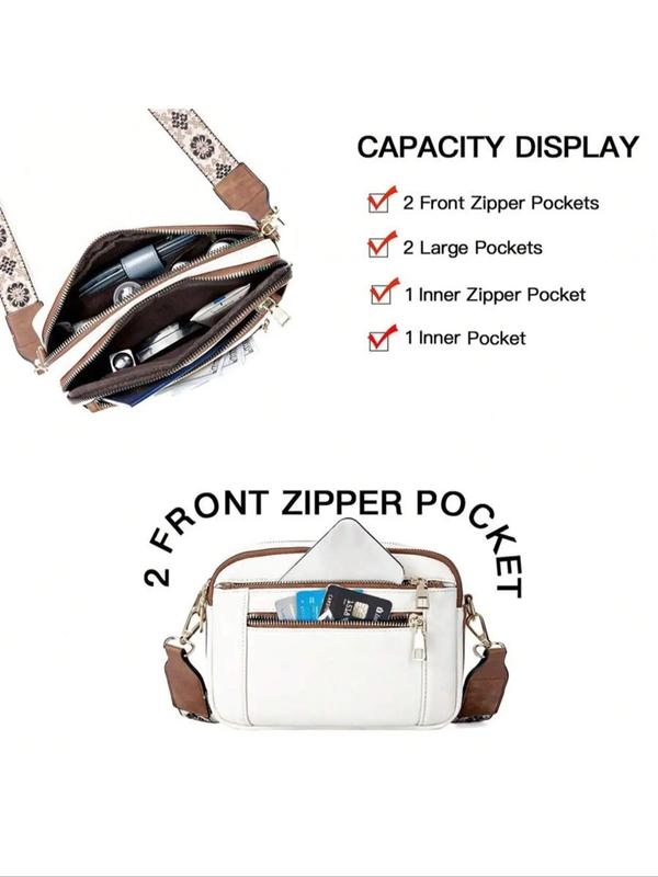 Women's Elegant Floral Pattern Strap Crossbody Bag, Fashionable Pu Leather Shoulder Bag for Daily Used, Casual Trendy Versatile All-match  Commuting Bag