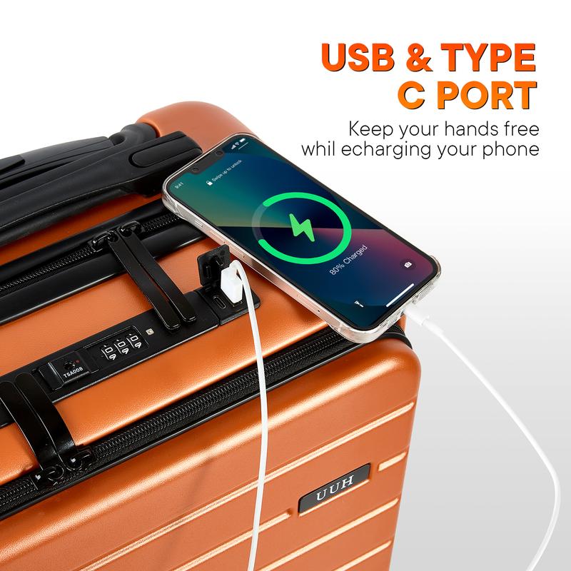 UUH 6pcs Expandable Travel Luggage Set | Durable ABS Hardshell, Waterproof, Charging Port (20'', 24'', 28'') Perfect for Family Trips, Multiple Colors