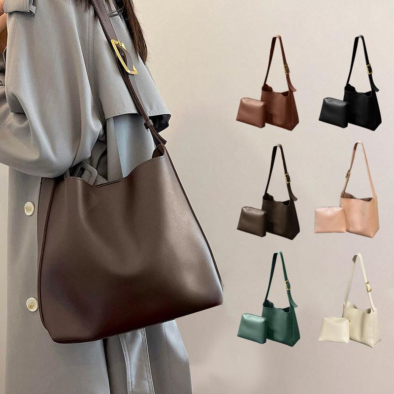 Women's Leather Tote Bag Large Capacity Shoulder Bag Versatile Purse Set Office Shopping Commuter Bag