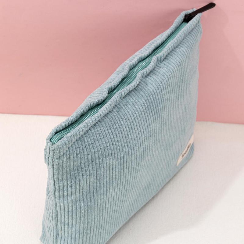 Travel Solid Corduroy Makeup Bag, Zipper Cosmetic Organizer Pouch, Versatile Makeup Storage Bag, Great for Skincare, Lotion, Cream, Lip Balm, Eyeliners, Mirror, Stationery