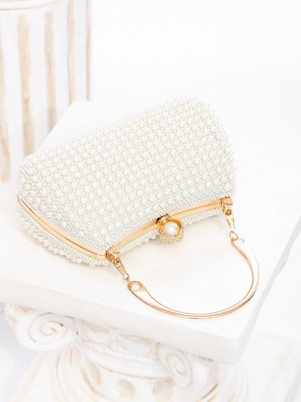 Women's Elegant Faux Pearl & Rhinestone Decorated Handbag, Exquisite Trendy Evening Bag, Fashionable Bag for Party Decoration