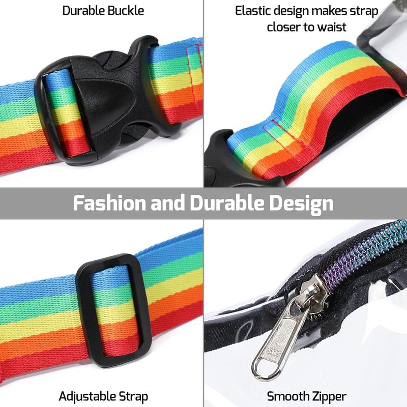 Clear Fanny Pack - Adjustable Rainbow Belt Bag for Women Men, Transparent Waterproof Waist Bag Stadium Approved Clear Purse, Fits Travel, Beach, Events, Concerts Bag