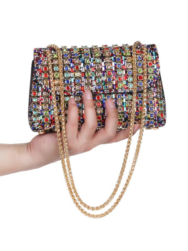 Women's Rhinestone Decor Evening Bag, Exquisite Crossbody Bag with Chain Strap, Versatile Commuting Bag, Girl Designer Shopping Bag, Crossbody Bag for Women Gift, Fall Outfits, Fall Freshness