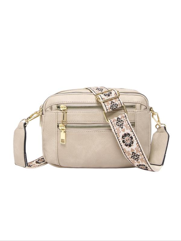 Women's Elegant Floral Pattern Strap Crossbody Bag, Fashionable Pu Leather Shoulder Bag for Daily Used, Casual Trendy Versatile All-match  Commuting Bag