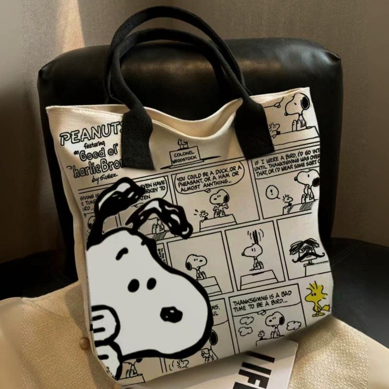 MINISO Snoopy Cartoon Printed Canvas Bag Large Capacity Handbag Casual Versatile Tote Bag Shopping Bag Shoulder Bag