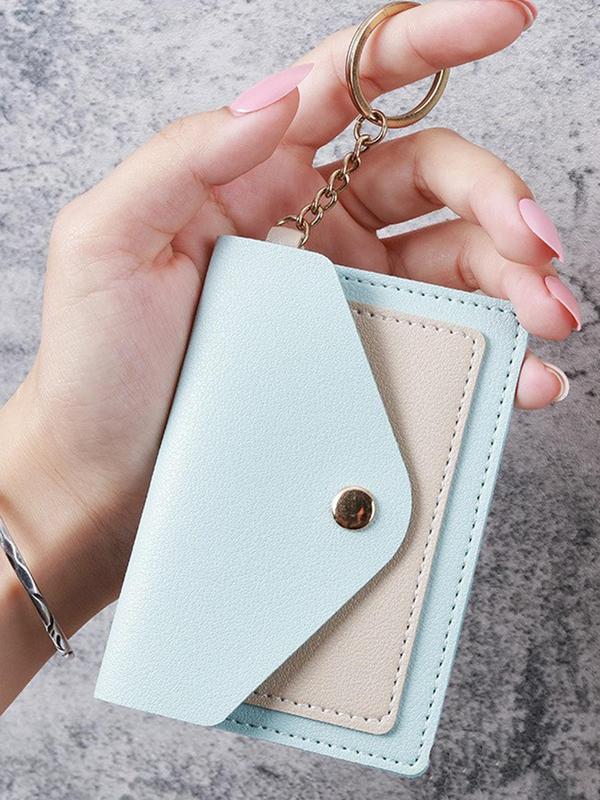 Colorblock Pu Leather Zipper Keychain, Casual Short Wallet Key Chain, Portable Lightweight Card Key Holder for Daily Used, Exquisite Gift