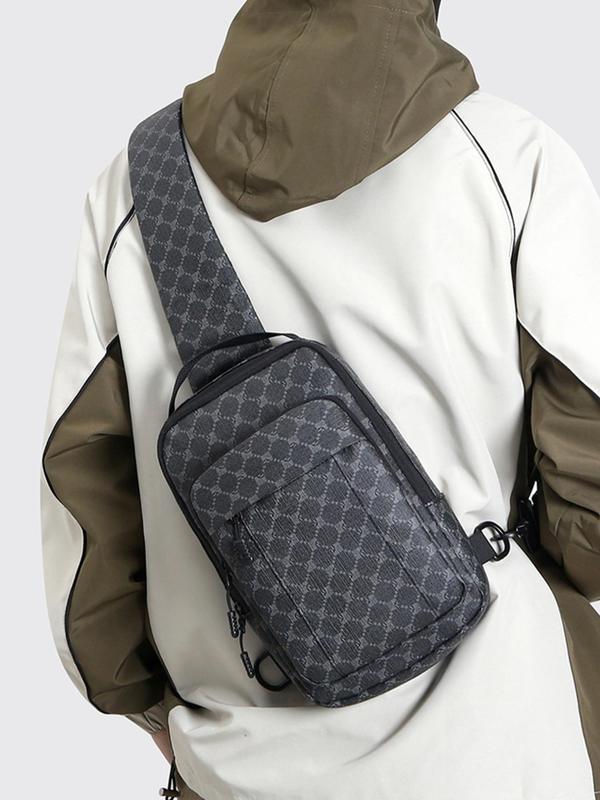 Men's Fashionable All Over Print Zipper Chest Bag, Casual Versatile Chest Bag for Daily Used, Trendy All-match Sling Bag