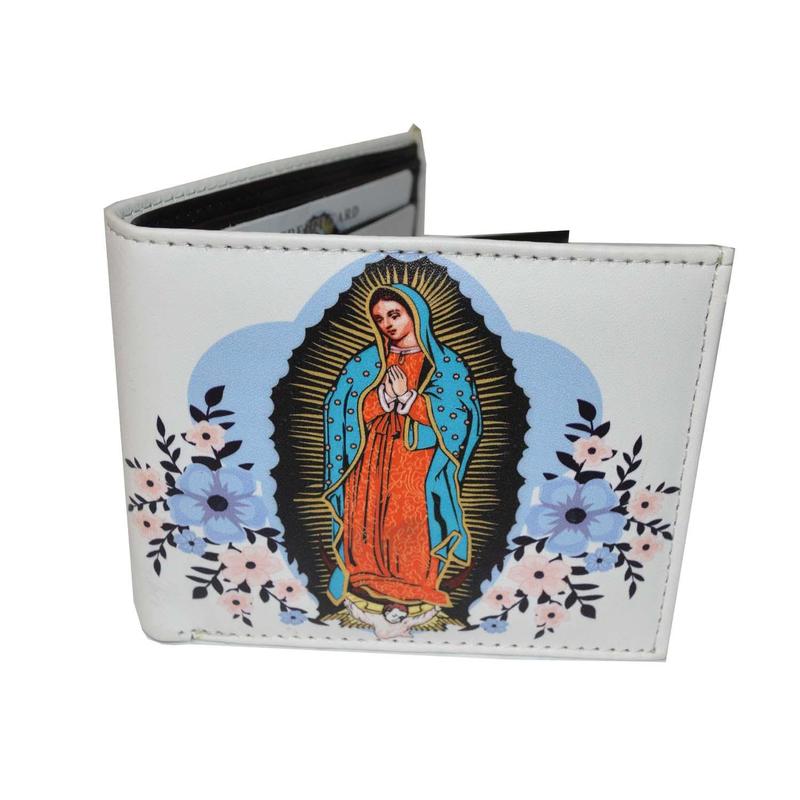 LEATHERBOSS Mens Bifold Wallet Virgin Mary Theme with Printed Matching Gift Box