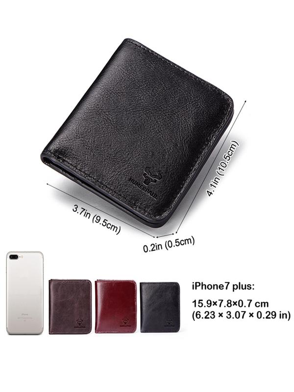 Genuine Leather Women's Business Minimalist Bifold Wallet with Card Slots, Simple Plain Textured Wallet & Card Holder, Classic Trendy Wallet for Work & Daily Use