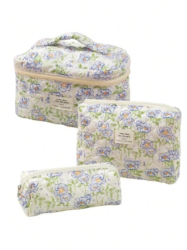 Women's Floral Pattern Makeup Bag Set, Portable Cosmetic Storage Bag, Zipper Makeup Organizer Pouch, Toiletry Bag, Versatile Storage Bag for Travel, Gym, Office, School, Travel Essentials