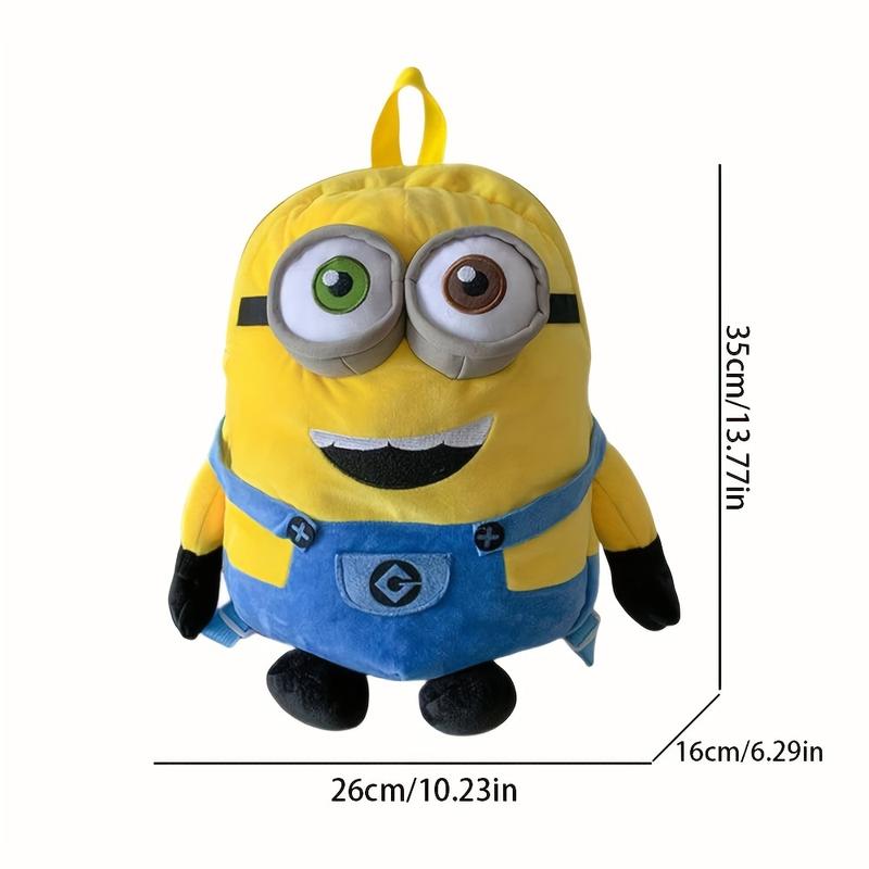 Minions Plush Backpack - Cute Cartoon Design, Adjustable Straps, Lightweight & Soft Cotton, Embroidered Detail, Perfect for Christmas & Valentine's Gifts