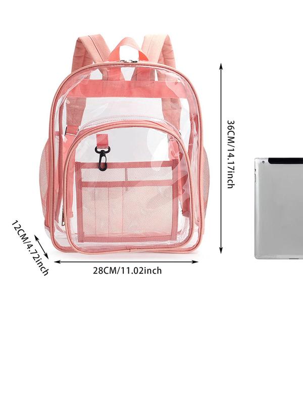 Minimalist Transparent Contrast Binding Backpack, Large Capacity Waterproof PVC Storage Bag, Student School Bag