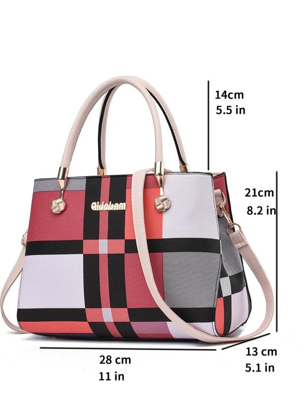 Elegant Plaid Pattern Charm Decor Satchel, Fashion Plaid Pattern Handbag As Gift, Casual Versatile Pu Leather Zipper Bag for Women, All-match Commuter Bag for Daily Use