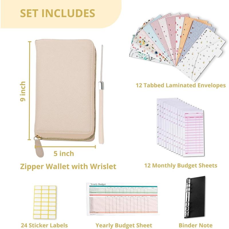 Envelope Wallet Beige All in One Budget System RFID Blocking with 12x Tabbed  Envelopes 12x Monthly Budget Cards 1x Yearly Budget Planner Sheet Complete  Organizer Set for