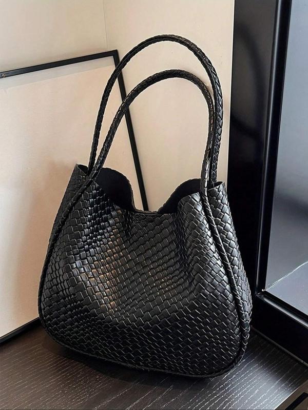 Women's Fashionable Solid Color Woven Pattern Tote Bag with Small Bag, Tote Bags for School Casual Large Capacity Shoulder Bag for Work, Retro High-quality Daily Commuting Bag, Birthday Gifts